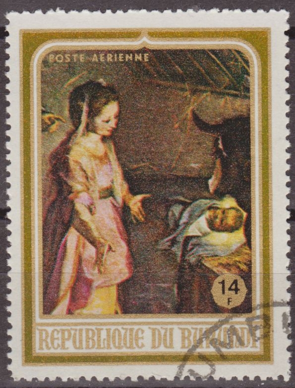 Burundi 1968 Scott C94 Sello * Christmas Madonna & Child Nativity de Federigo Baroccio 14F Preobliteré Matasello de Favor